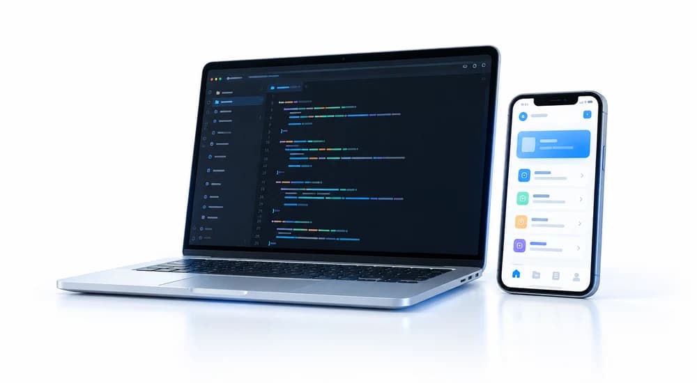 Laptop and mobile phone for web and app development