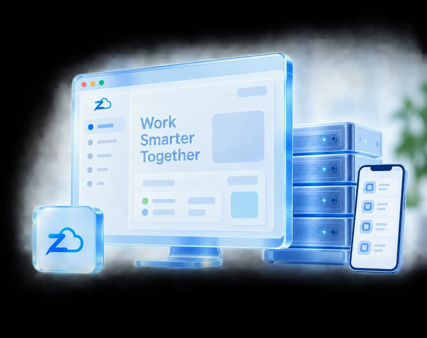 ZoftOne illustration of connected software, mobile app and cloud services